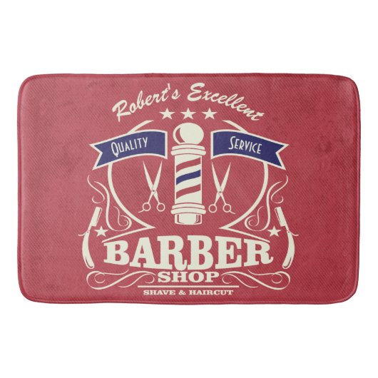 レトロ理容師スタイリスト作業フロアマットレッドレトロ バスマット (正面)