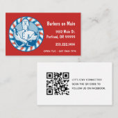 レトロ理容師バッジカスタムQRコード 名刺 (正面/裏面)