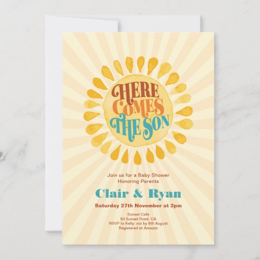 レトロ男の子の赤ん来だシャワー 招待状 (正面)