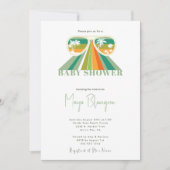 レトロ男女兼用レインボーベビーシャワー 招待状 (正面)