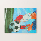 レトロ男子サッカー選手レッグ&ボールスポーツテーマ ジグソーパズル (横)
