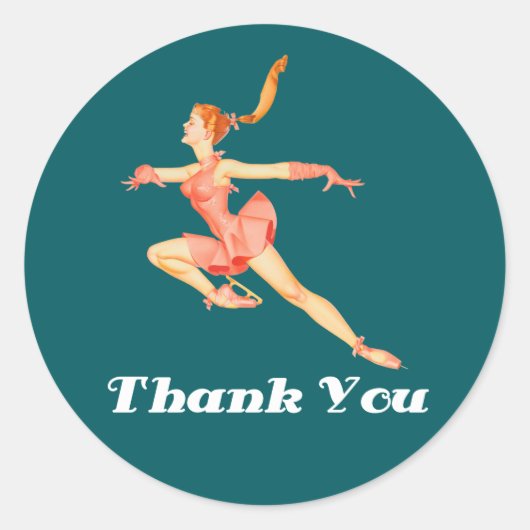 レトロ画像姿スケーターinピンク服ありがとう ラウンドシール (正面)