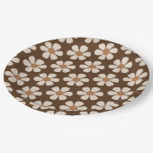 レトロ白と茶60sヴィンテージデイジーパターン ペーパープレート (アングル)