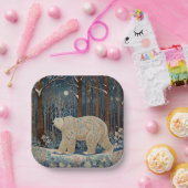 レトロ白熊ボホ冬林 ペーパープレート (パーティー)