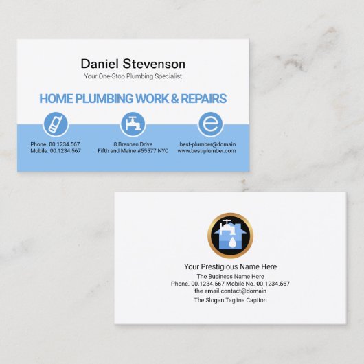 レトロ白色の青色のレイヤ給排水衛生設備配管アイコンボタン 名刺 (正面/裏面)