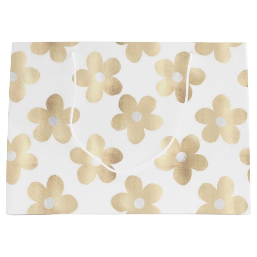 レトロ白金ゴールドデイジー花 ラージペーパーバッグ (正面)