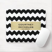 レトロ白黒とベージュシェブロンパターン マウスパッド (マウス)