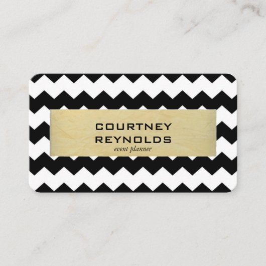 レトロ白黒とベージュシェブロンパターン 名刺 (正面)