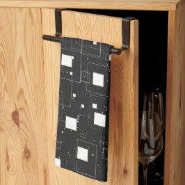 レトロ白黒の幾何学的パターン キッチンタオル