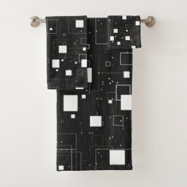 レトロ白黒の幾何学的パターン バスタオルセット