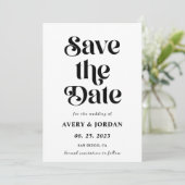 レトロ白黒の結婚式の日付を保存 招待状 (スタンド正面)