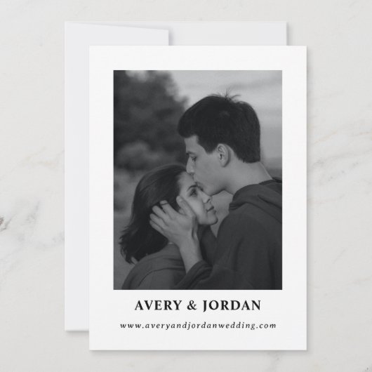 レトロ白黒の結婚式の日付を保存 招待状 (裏面)