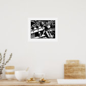 レトロ白黒アート，ヨークシャー ポスター (キッチン)