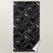 レトロ白黒カッコいいコンピュータ回路基板 ビーチタオル (正面)