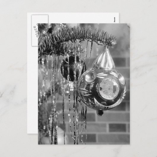 レトロ白黒クリスマスツリー写真 シーズンポストカード (正面/裏面)