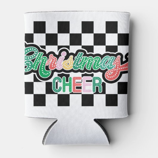 レトロ白黒クリス市松模様にマス応援 缶クーラー (正面)