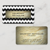 レトロ白黒シェブロンパターン大理石 名刺 (正面/裏面)