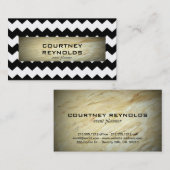 レトロ白黒シェブロンパターン大理石 名刺 (正面/裏面)