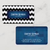 レトロ白黒シボロンブルー幾何学模様 名刺 (正面/裏面)