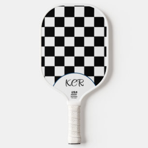 レトロ白黒スクエアパターントレンディー モダン ピックルボールラケット