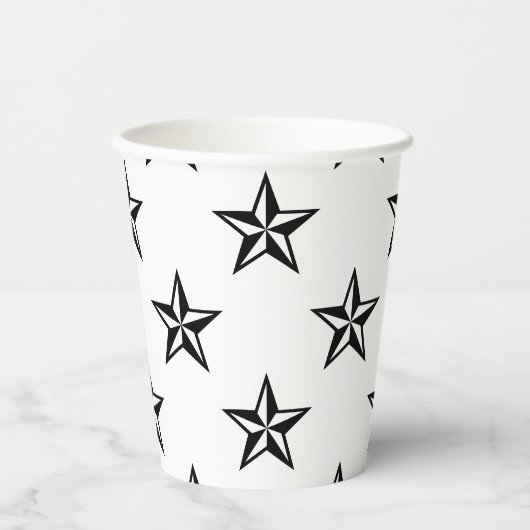 レトロ白黒スターパターン 紙コップ (正面)