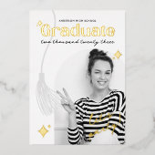 レトロ白黒スパークル卒業 箔招待状 (正面)