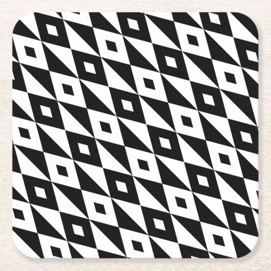 レトロ白黒ダイヤモンド形パタモダンーン スクエアペーパーコースター (正面)