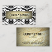 レトロ白黒ダマスクパターン大理石 名刺 (正面/裏面)