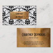 レトロ白黒ダマスクパターン銅 名刺 (正面/裏面)