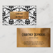レトロ白黒ダマスクパターン銅 名刺 (正面/裏面)
