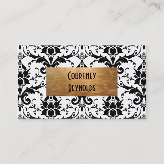 レトロ白黒ダマスクパターン銅 名刺 (正面)