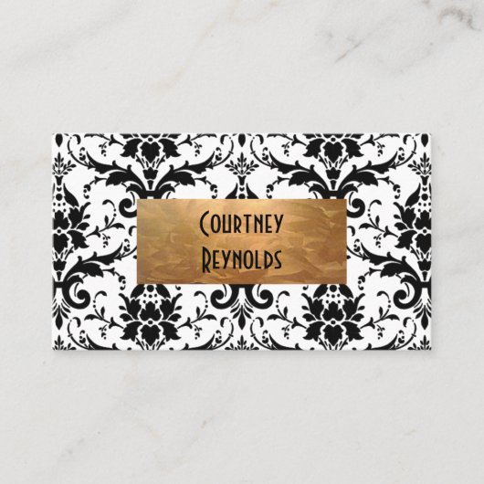 レトロ白黒ダマスクパターン銅 名刺 (正面)