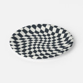 レトロ白黒チェックの反市松模様に転 ペーパープレート (アングル)