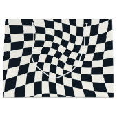 レトロ白黒チェック歪み市松模様に ラージペーパーバッグ (正面)