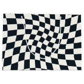 レトロ白黒チェック歪み市松模様に ラージペーパーバッグ (裏面)