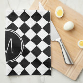 レトロ白黒チェッ市松模様にク キッチンタオル (四つ折り)