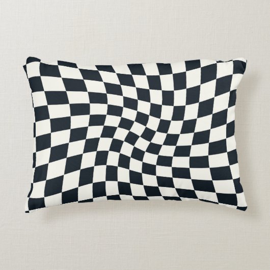 レトロ白黒ドームワープチェック市松模様に アクセントクッション (正面)