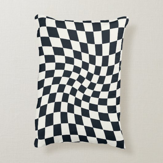 レトロ白黒ドームワープチェック市松模様に アクセントクッション (裏面(縦))