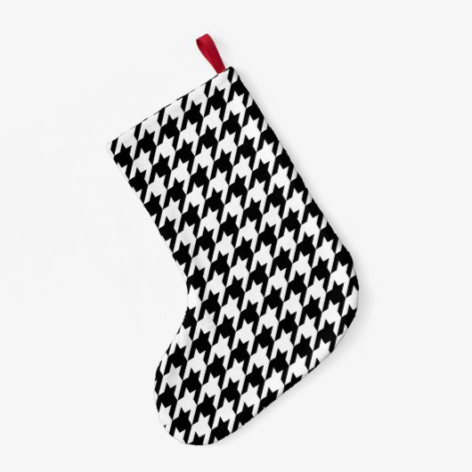 レトロ白黒ハウンド歯織り模様 スモールクリスマスストッキング (裏面 (吊り時))