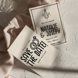 レトロ白黒ハンドドロー予測できなドユニーク結婚ズ セーブザデート