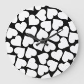 レトロ白黒ハートパターン ラージ壁時計 (正面)