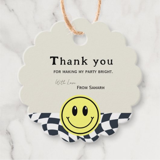 レトロ白黒バビシャワ市松模様にーバーサンキュー フェイバータグ (正面)