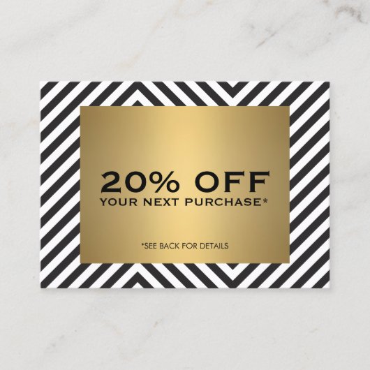 レトロ白黒パターン金ゴールド名クーポンカード 割引カード (正面)