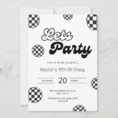 レトロ白黒パター市松模様にン誕生日 招待状 (正面)