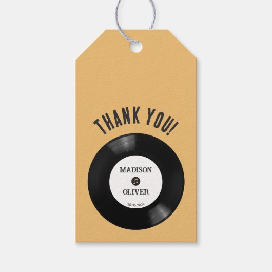 レトロ白黒ビニール結婚レコードありがとう ギフトタグ (正面)