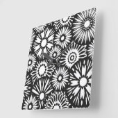 レトロ白黒フラワーズウォールクロック スクエア壁時計 (傾斜)