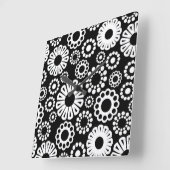 レトロ白黒フラワーズウォールクロック スクエア壁時計 (傾斜)