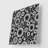 レトロ白黒フラワーズウォールクロック スクエア壁時計 (傾斜)