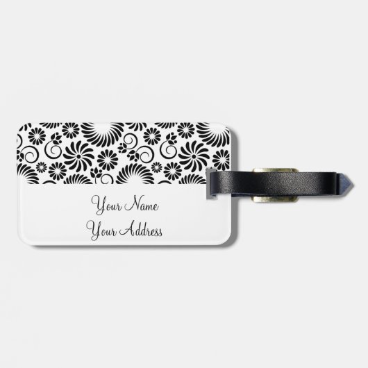 レトロ白黒フラワーズラゲッジタグ ラゲッジタグ (裏面横)