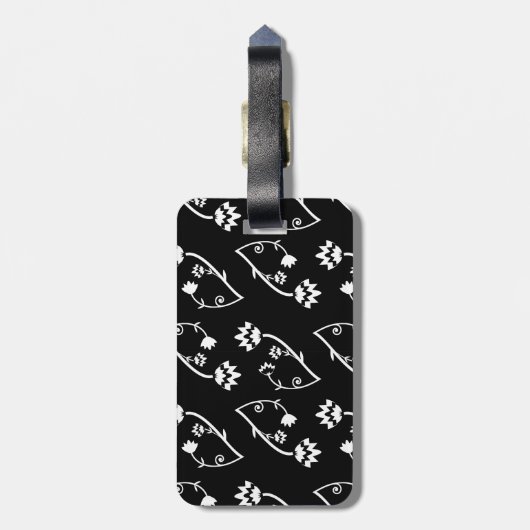 レトロ白黒フラワーズラゲッジタグ ラゲッジタグ (裏面縦)